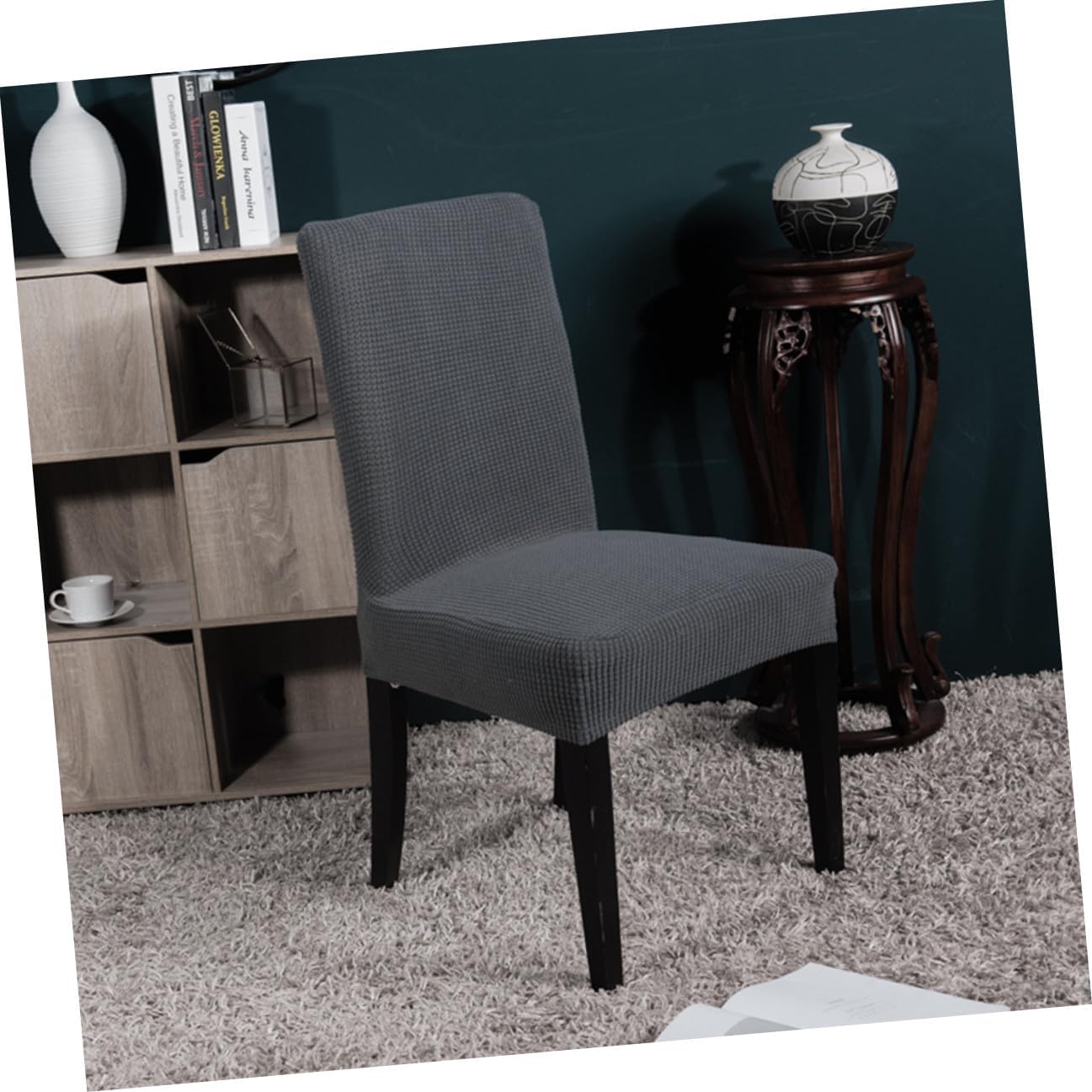 VALICLUD 6pcs Elastic Stretchy Dining Chair Covers, Universal Polyester Seat Protectors, Removable Full Slipcovers for Home and Office Chairs in Deep Grey