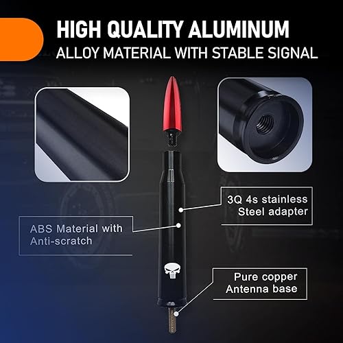 Miniatura 6 de gunhunt 1 antena de bala para automóvil, mástil de antena con patrón de calavera, accesorios resistentes para Chevy Silverado 1500 2500 3500 HD