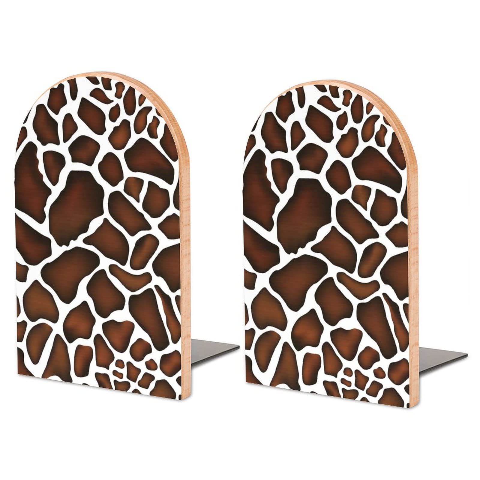 Giraffe Skin Bookends Heavy Duty Book Stand 1 Pair for Home Office Shelves Decorative