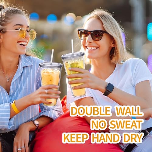 Miniatura 5 de Zukro Vaso de acrílico con popote y tapa 32 onzas vaso de plástico transparente de doble pared con tapa con pajilla taza de café helado reutilizable