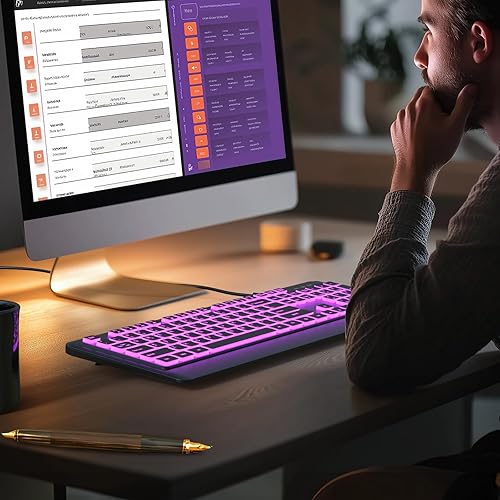 Miniatura 4 de Teclados de computadora retroiluminados, teclado LED USB con cable con retroiluminación de 7 colores, Plug and Play, impermeable, teclado de