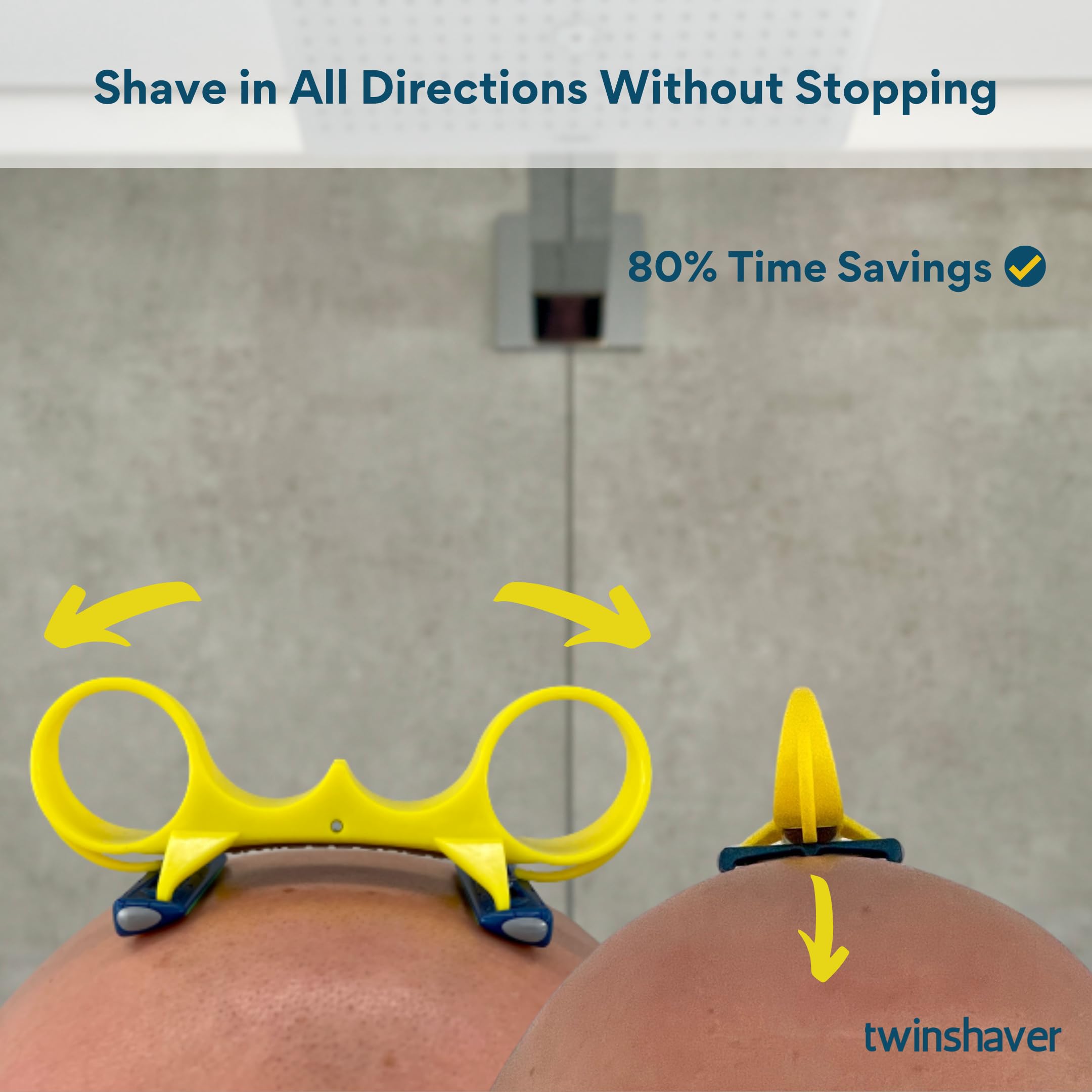 twinshaver maquinilla de afeitar calva + 4 hojas de afeitar, protección contra cortes y 80% de ahorro de tiempo, para el cuerpo y la cabeza, maquinilla de afeitar en húmedo de 0mm (amarillo)