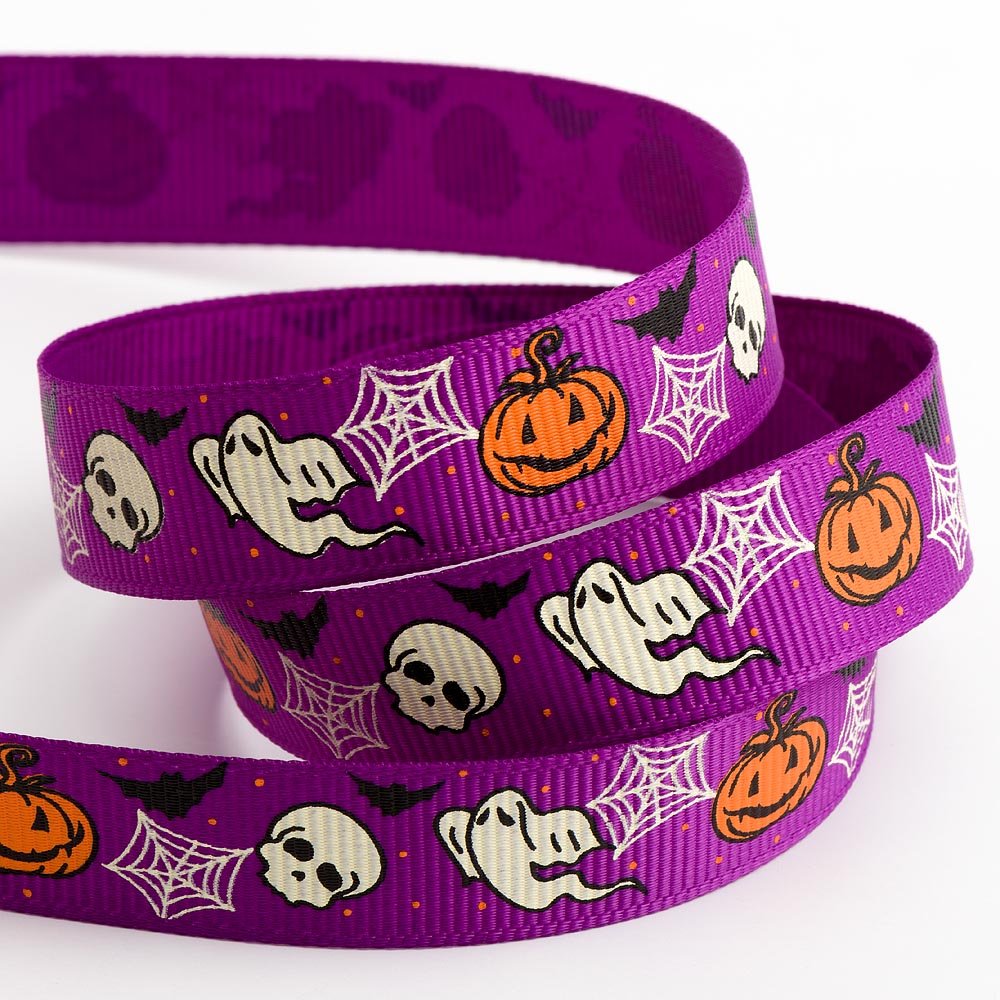 Italian Options Spooky Halloween Ribbon, 16mm x 5 Metres, Purple Grosgrain