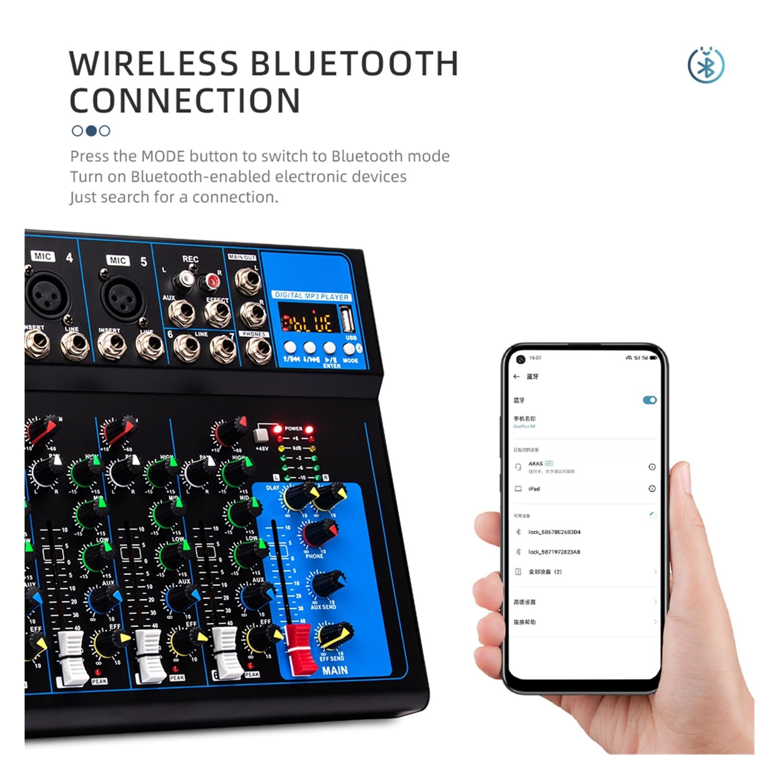 VChics Mixer Audio, Mixer Audio Mixer Professionale A 7 Canali Riverbero USB F7 Home KTV Mixer Audio di Rete Live for Performance sul Palco for PC per Chitarre, Bassi, tastiere(F4)