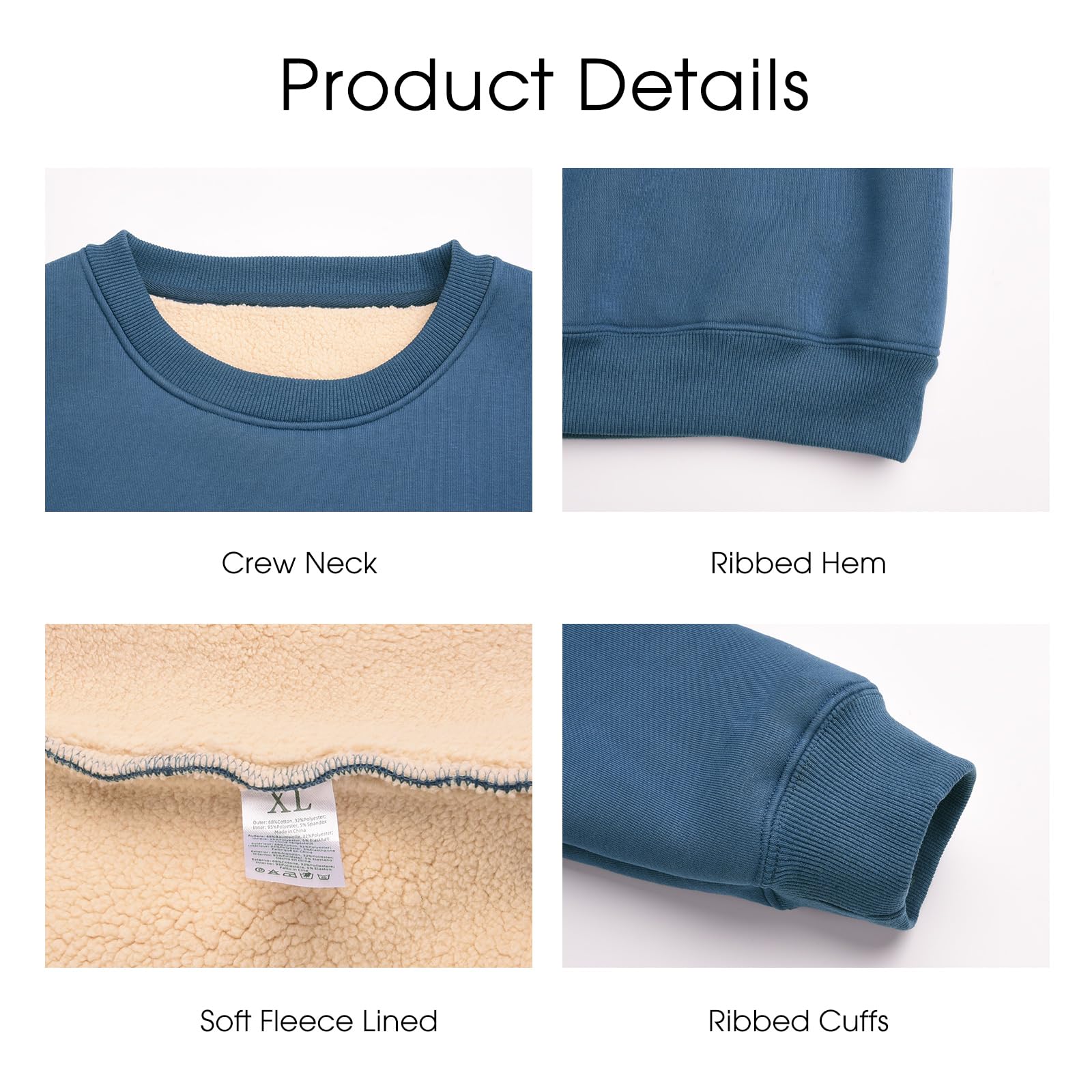 Svanco Felpa in Pile Invernale Uomo Felpa Termica Senza Cappuccio Maglia Collo Rotondo Pesante Pullover Caldo da Lavoro Casual