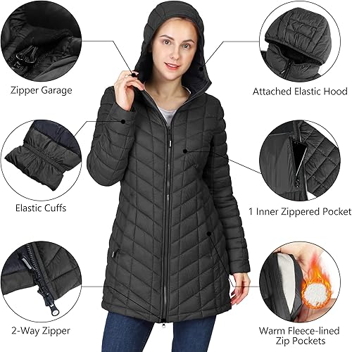 Vista 2 de Outdoor Ventures Maryan - Abrigo largo, acolchado, Thermolite, cálido, ultraligero, con capucha para mujer