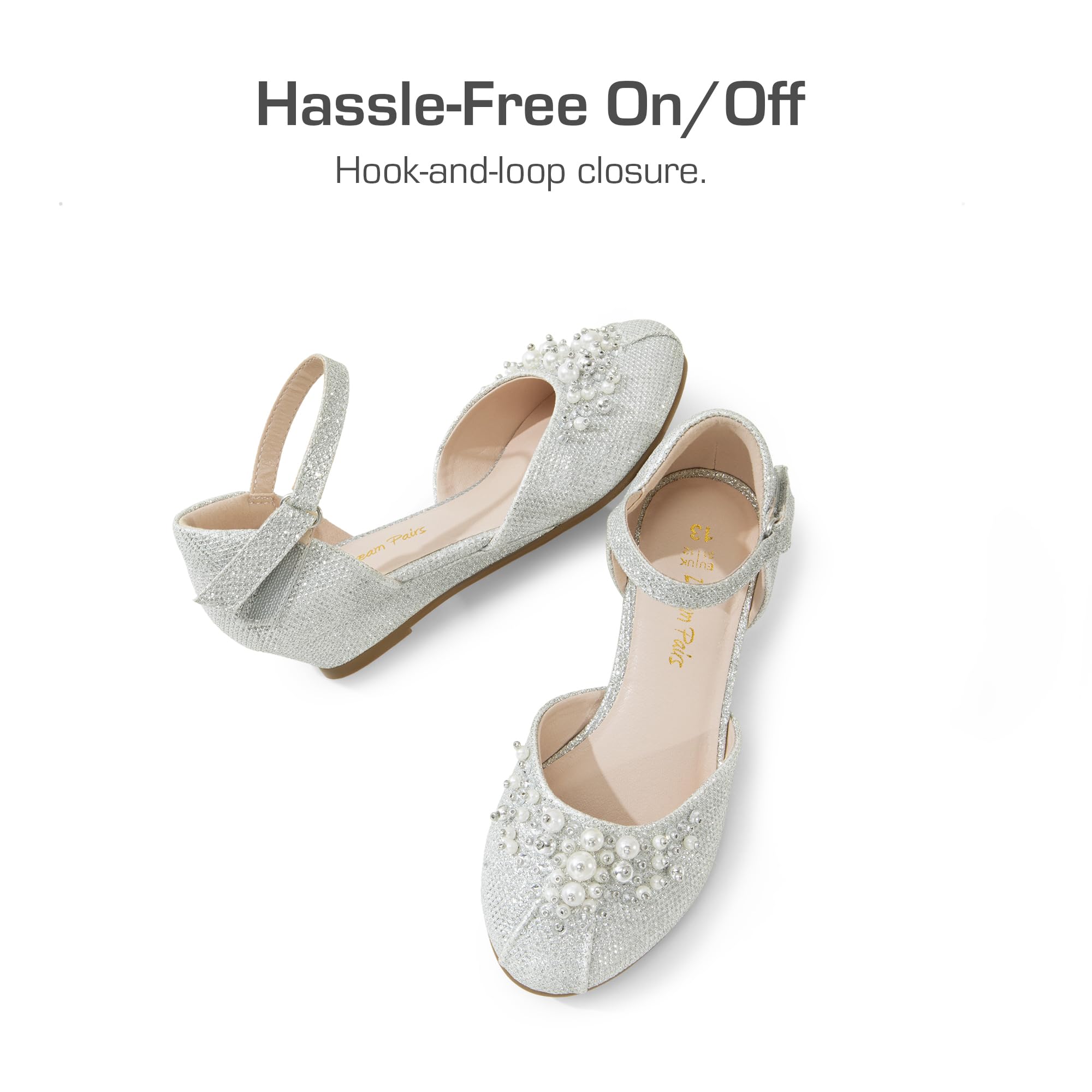 DREAM PAIRS Dziewczęce buty do sukienki maluch małe duże dziewczynki obcasy niskie koturny czółenka z perłami stras dla dziewczynki kwiat księżniczka wesele