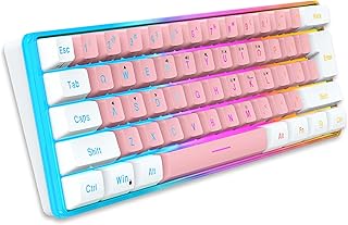 Snpurdiri 60% Wired Gaming Keyboard, True RGB Mechanical Feeling, Ultra-Compact Mini Keyboard with Detachable Cable, White and Pink Color