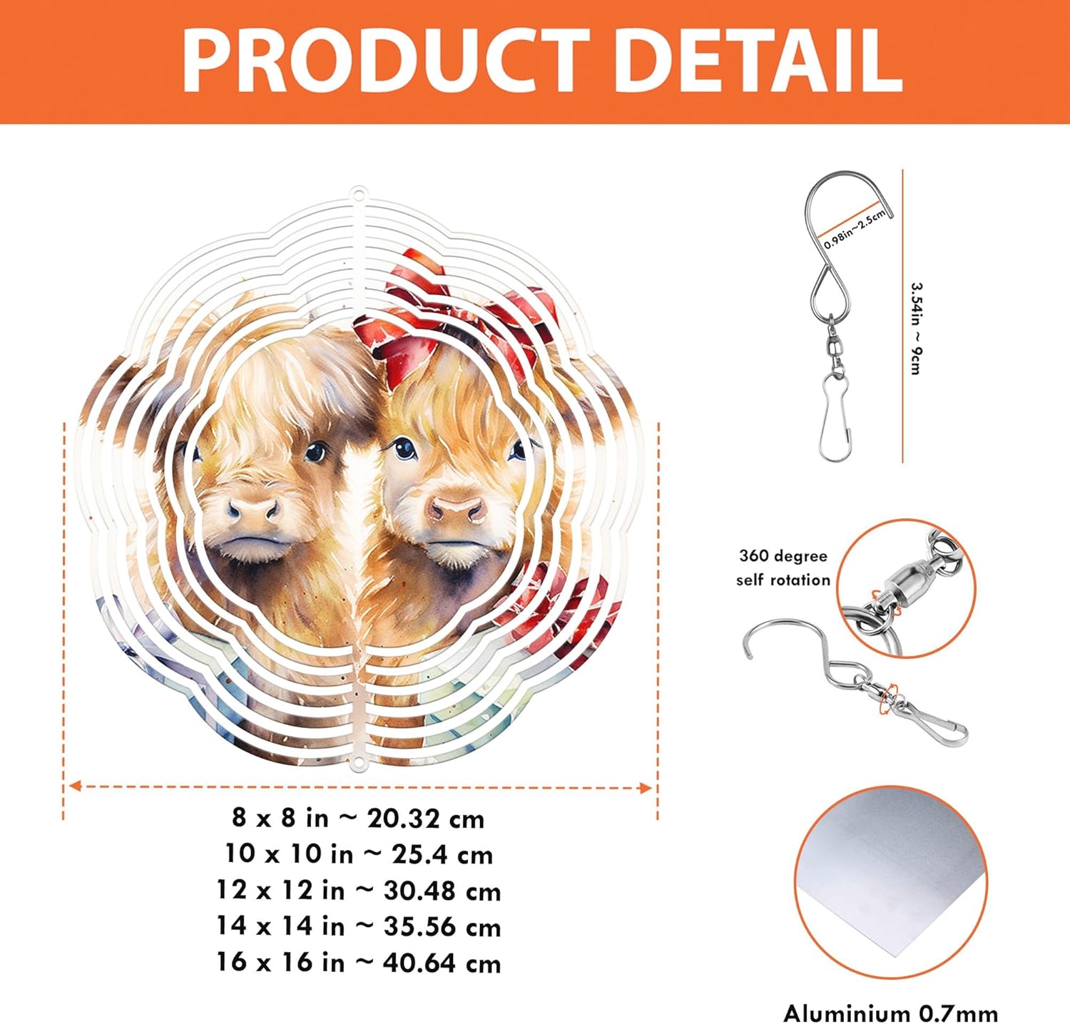 Couple Highland Cows with Gifts Christmas 3D Stainless Steel Laser Cut Metal Double Sided Printing-Hanging Indoor/Outdoor Decorations Yard Gardening Decor,Metal Kinetic Art (16x16 inches)