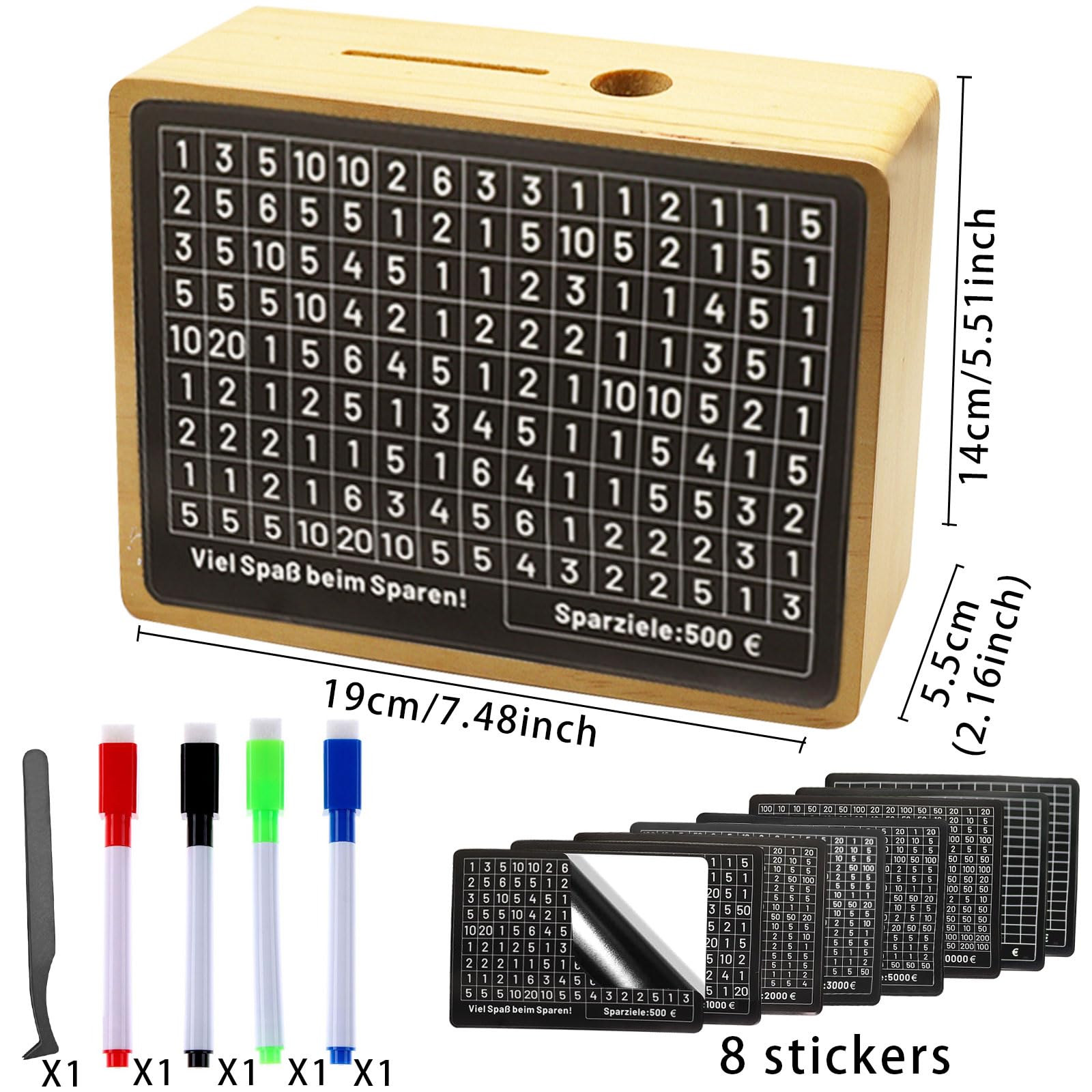 Hucha De Madera Con Contador Y Rotulador – Caja De Ahorros Reutilizable Con Objetivos, Para Adultos Y Niños
