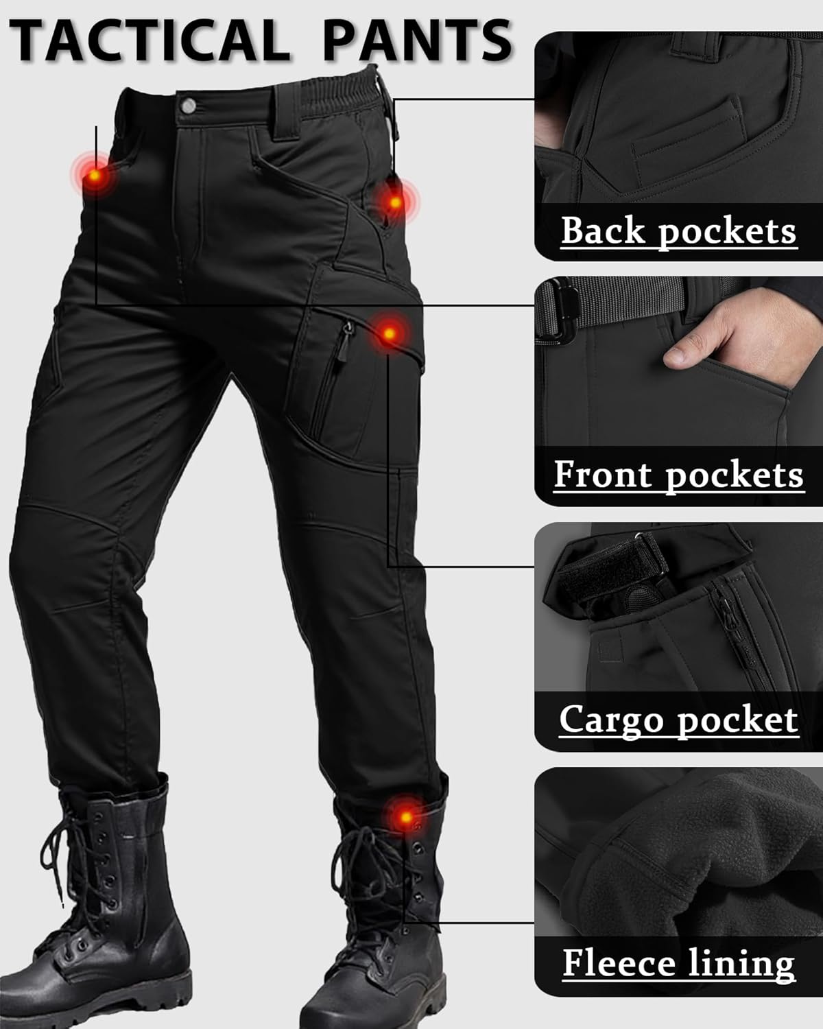 WAHYI Men's Waterproof Tactical Jacket and Pant Set Fleece Lined Military Uniform Suit Windproof Coat Outfit Multi Pocket