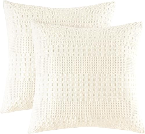PHF Fundas de almohada 100% algodón con tejido de gofre de 24 x 24 pulgadas, paquete de 2 fundas cuadradas para decoración elegante del hogar, sin