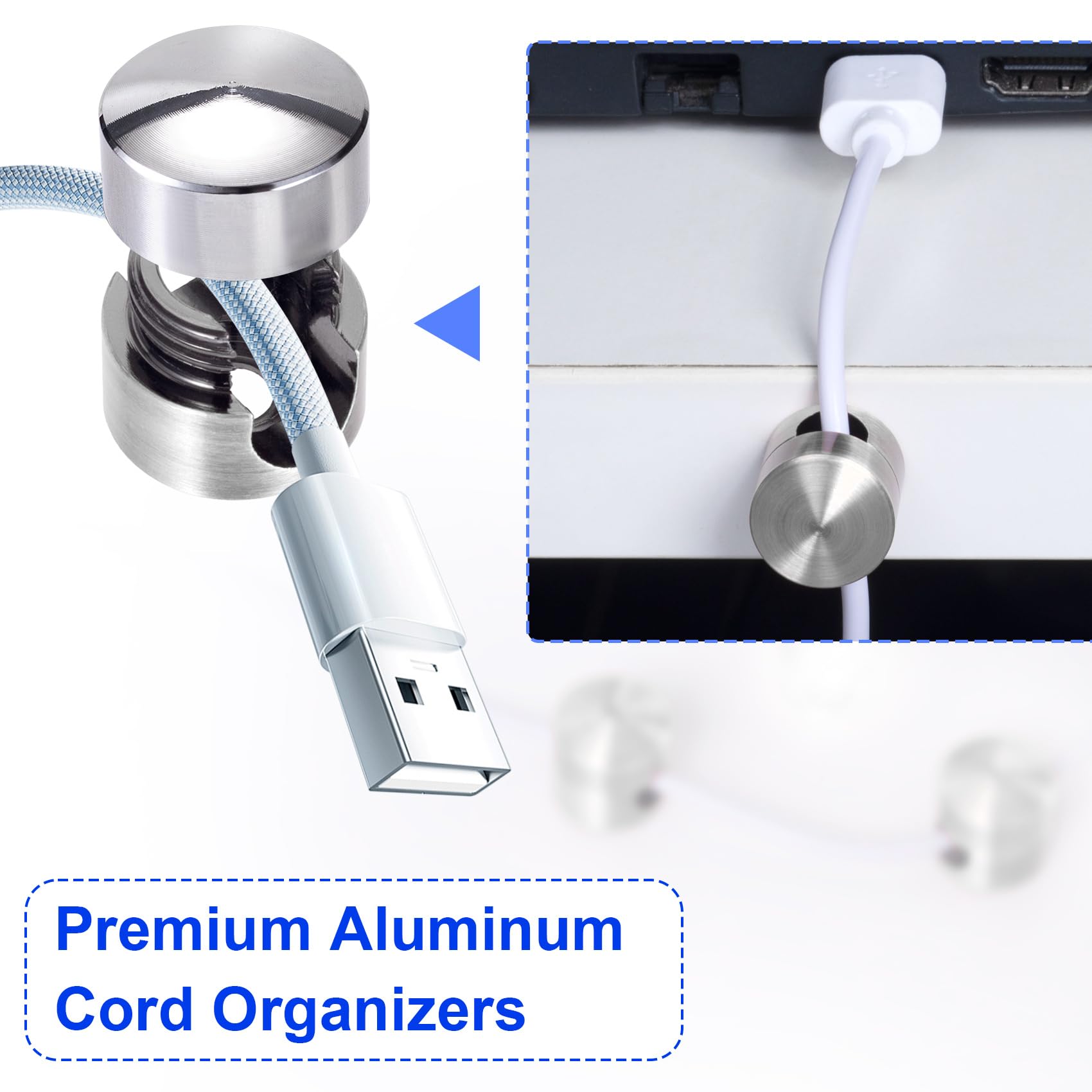 SmallCat 2 Sets Charger Holders for Cords, Silver Adjustable Cable Anchor Holders, Adhesive Metal Cord Clips, Cable Management Wire Organizers for Desk, Office, Nightstand — Amazon image 5