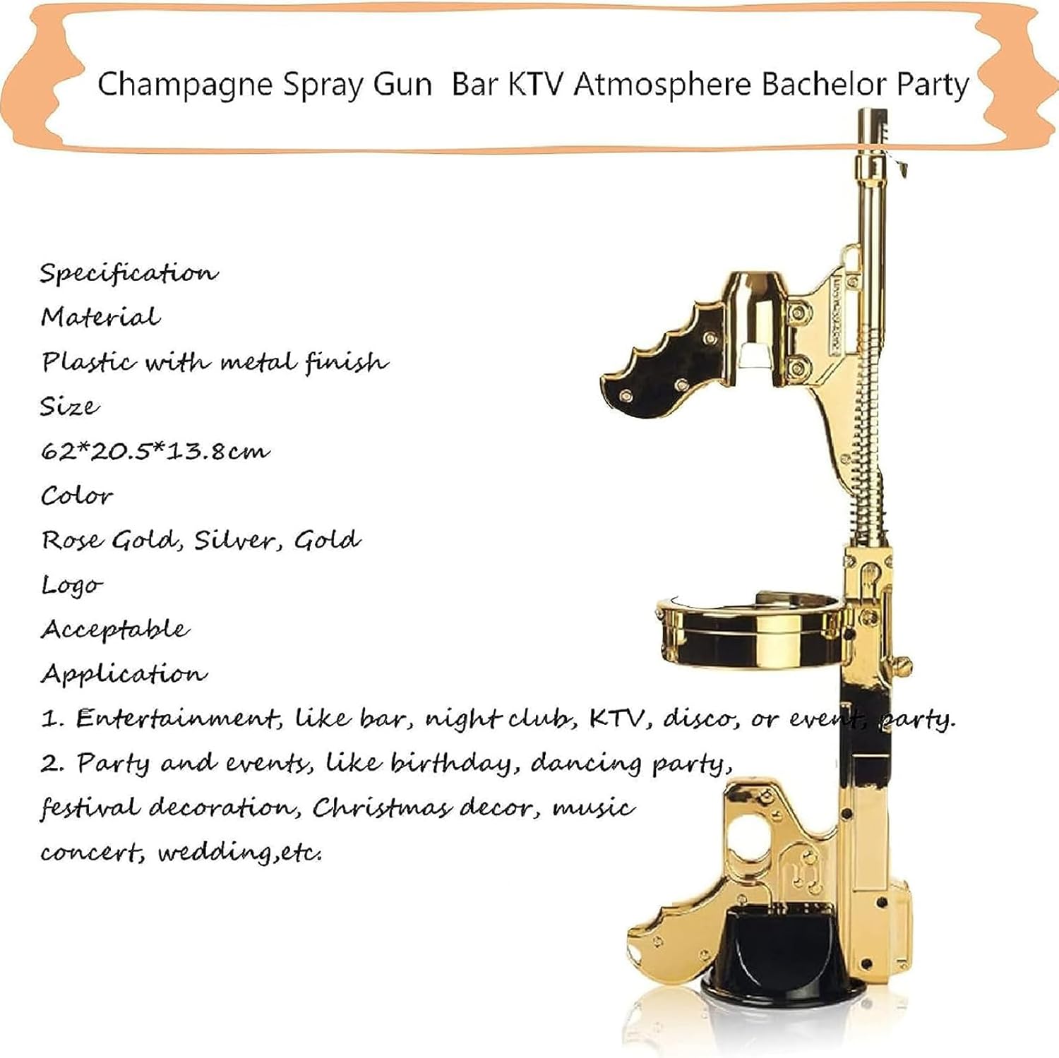 Champagne Spray Gun, Multi-Function Champagne Gun Wine Stopper, 750ML-1.5L Beer Gun Shooter, for Birthday Parties, Weddings, Pool Parties, Christmas Bar Atmosphere Props, Gold