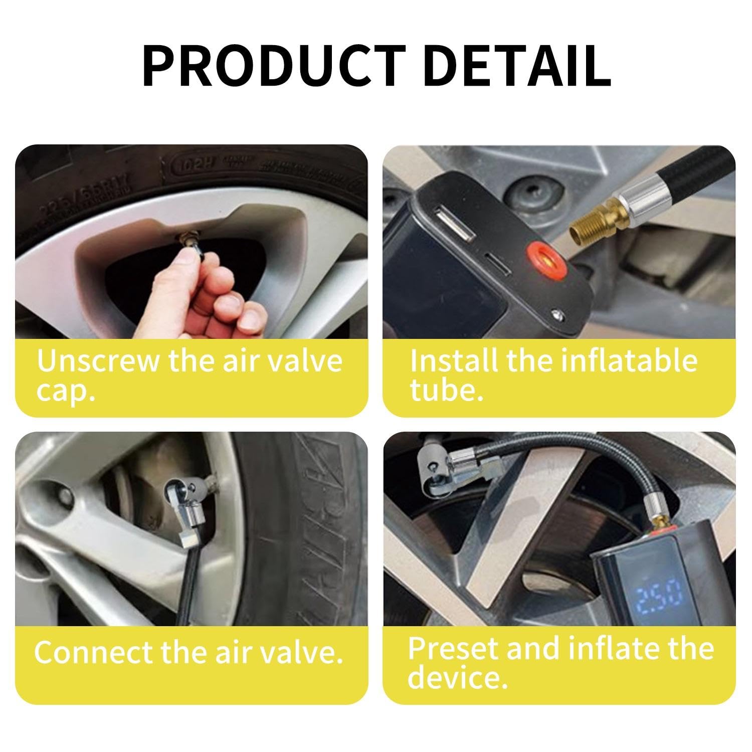 Tubo Gonfiabile Da 1 -Parte E 3 Pezzi Di Ugelli Di Aria In Metallo, Strumenti Di Estensione Dell'Ugello Della Valvola, Tubo Di Flazione Dei Pneumatici, Accessori Per Pneumatici.