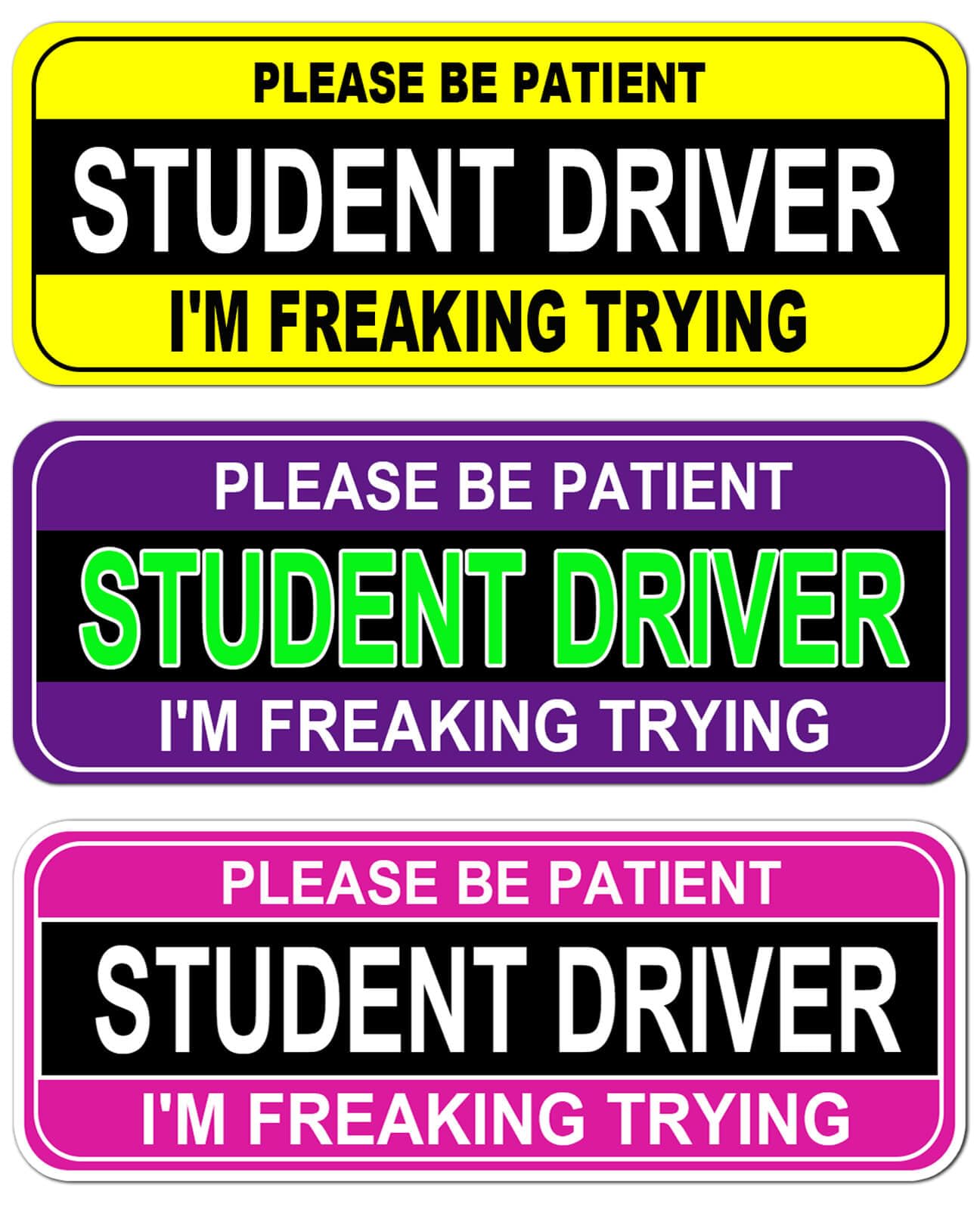 Student Driver Magnet for Car - 3 Pack Please Be Patient Removable Magnetic Bumper Set - Reflective New Driver Safety Sign - Weather-Resistant - 10 x 4 inch (Funny-Student Driver)