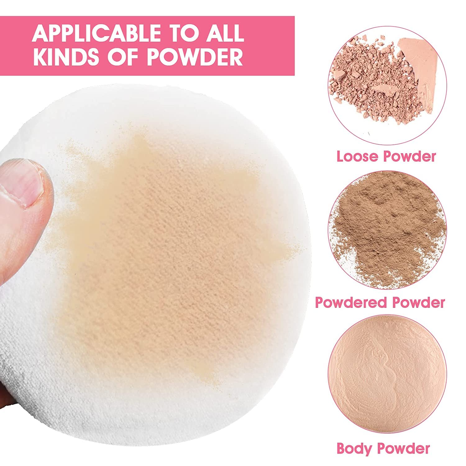 4 PCS Large Powder Puff, 4.13 Inch Velour Body Powder Puff Round Fluffy Powder Puffs Ultra Soft Body Puff Washable for Loose Body Powder Face Powder Baby Powder Makeup with Ribbon 1