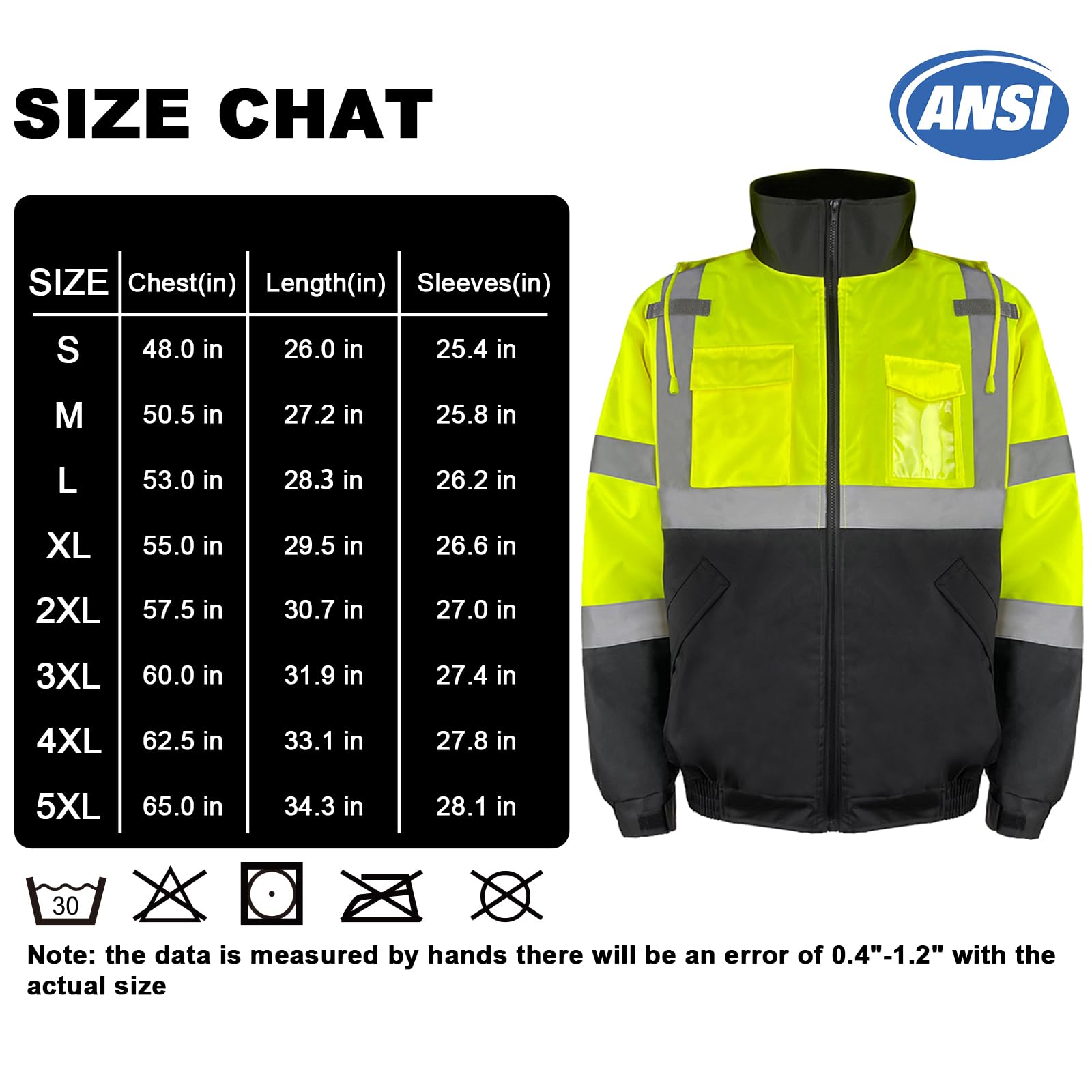 HYCOPROT Chaqueta de Seguridad para Hombre Chaqueta Bomber Reflectantes de Alta Visibilidad Cremallera Impermeables con Bolsillos Chaquetas de Trabajo Invierno para Climas Fríos Normas EN ISO 20471