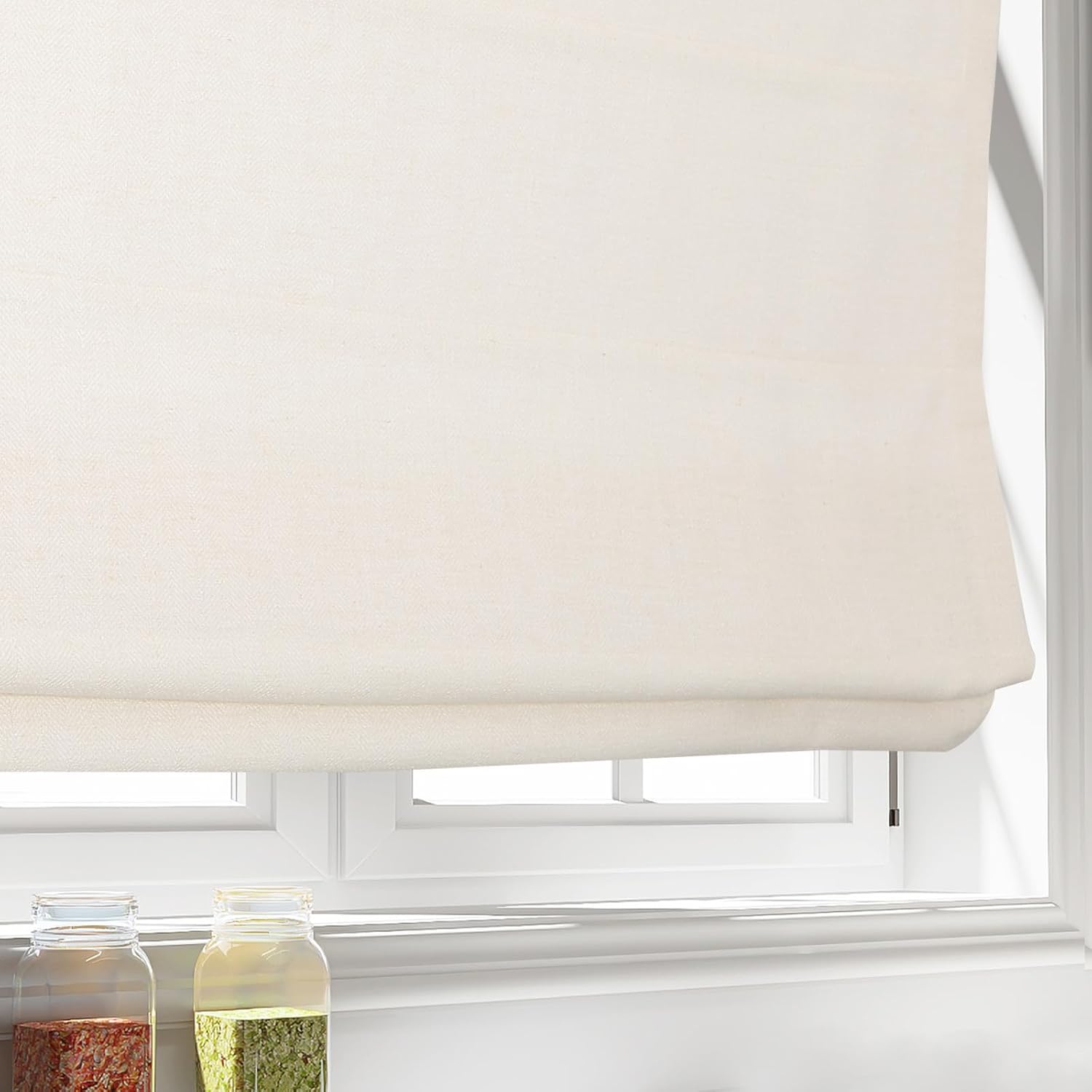 Cordless Blackout Roman Shades Window Blinds, Linen Cream