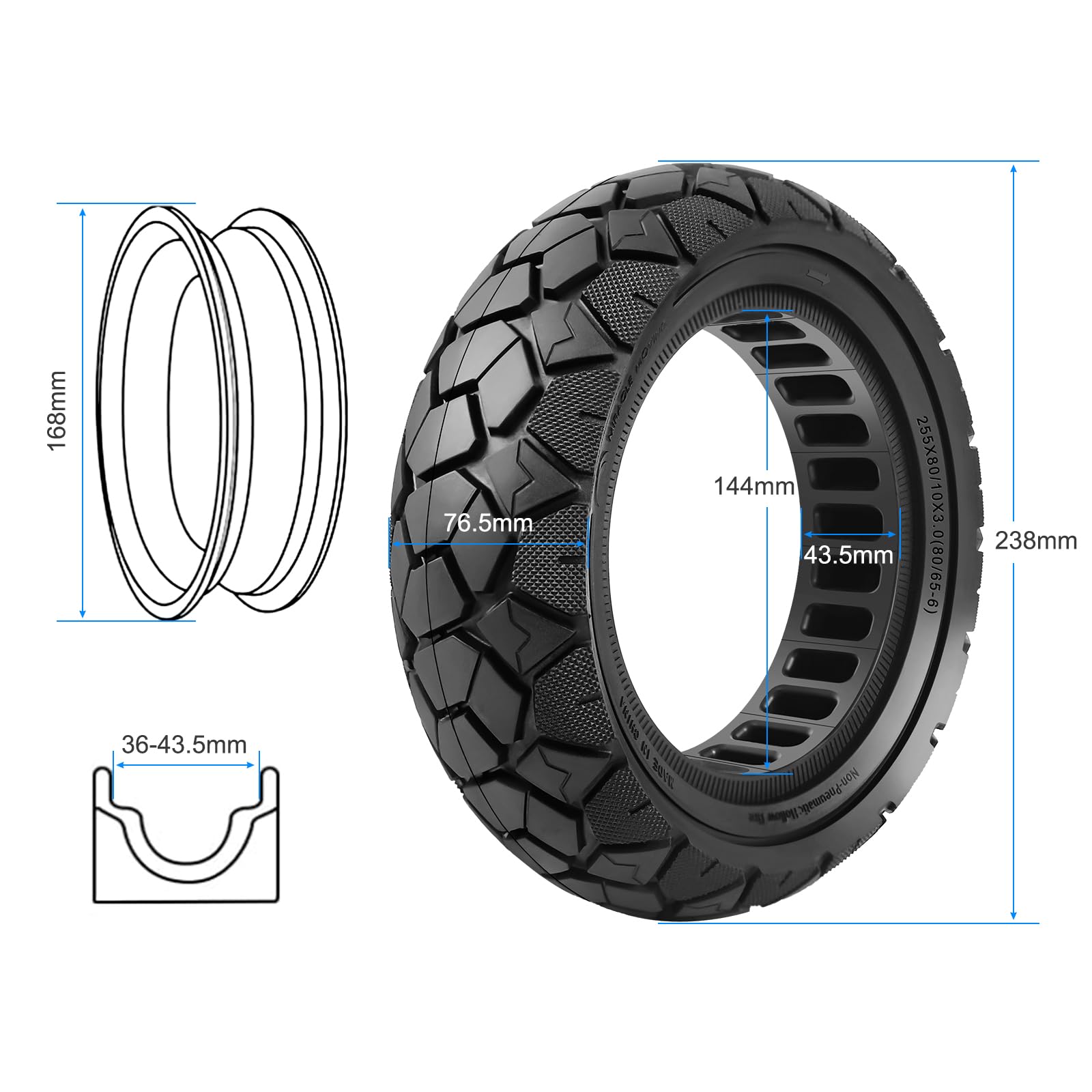 Neumático sólido 10x3 80/65-6 para Kugoo M4/M4 Pro/Kukirin G2 Max, Joyor Y8-S, Nanrobot D6+, Kaabo Mantis Patinete eléctrico Neumático de 10 pulgadas 255x80 Neumático de repuesto de alta