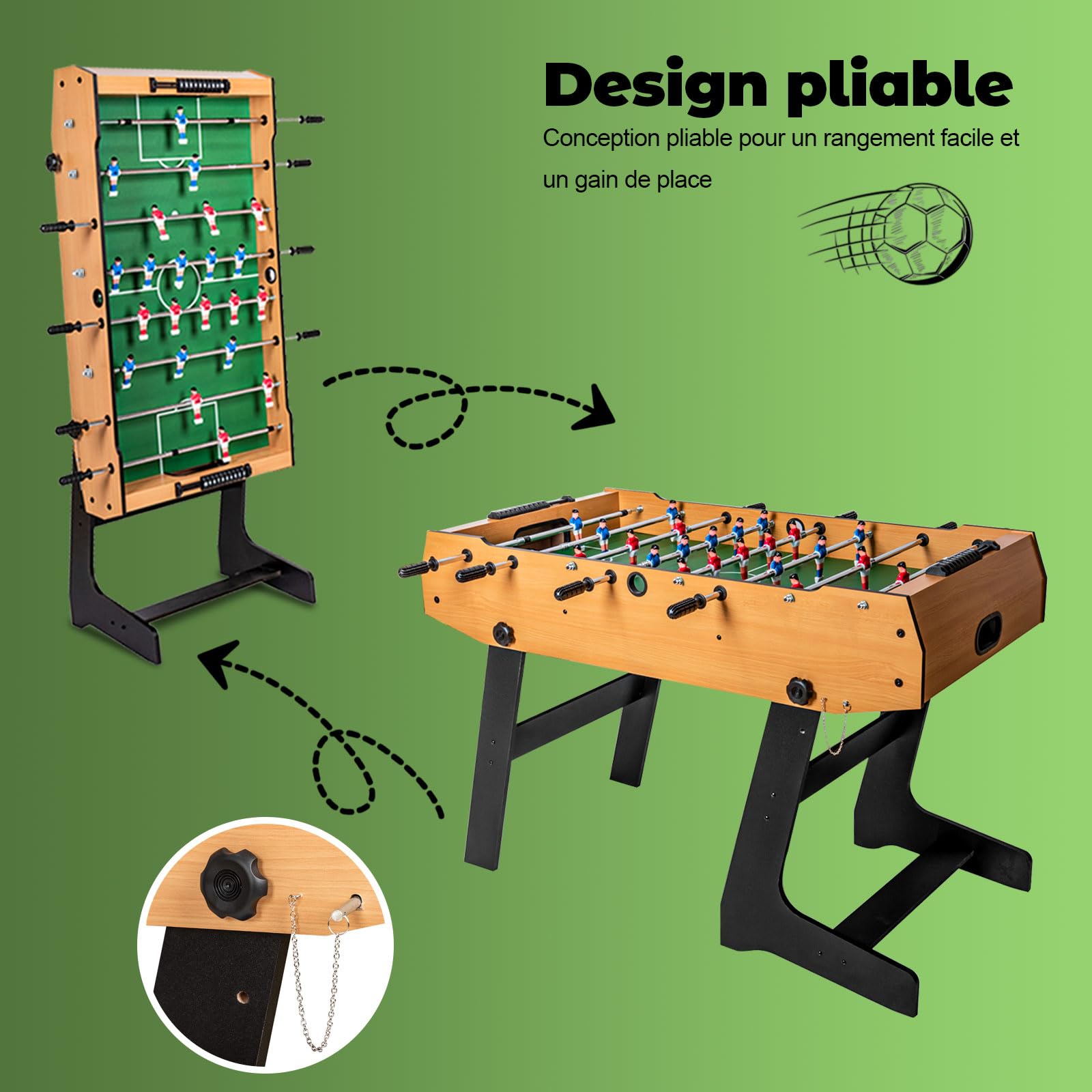 Table de babyfoot Pliable, Accessoires complets – pour Adultes, Enfants et Toute la Famille.