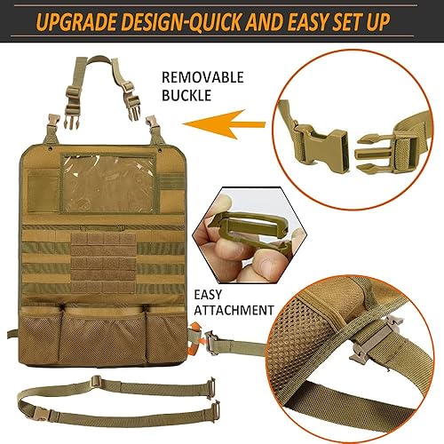 Miniatura 3 de VIIDOO Organizador de respaldo de asiento Molle mejorado con almacenamiento de armas Ipad, ajuste universal, automóvil, camión, Jeep, vehículo,
