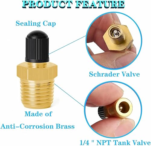 Miniatura 5 de DealsChic Válvula de tanque, válvula Schrader de latón anticorrosión con NPT macho de 14 pulgadas, uso con tanques de compresor de aire (paquete de