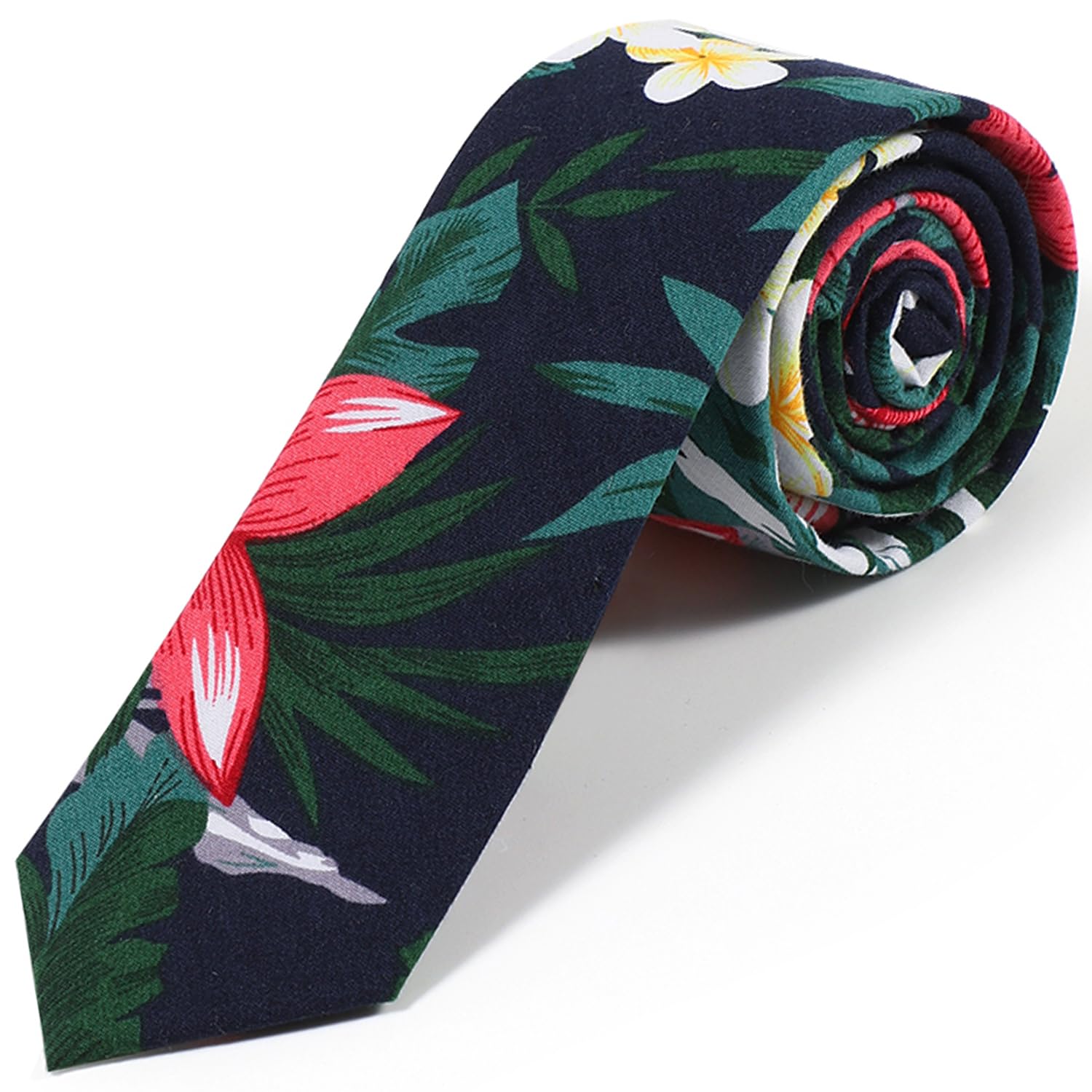 Parquet Mens Floral Tie | Cotton Printed Skinny Necktie for Wedding | Spring &amp; Summer
