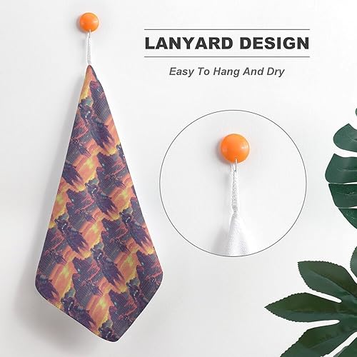 Miniatura 5 de Cyber Retro Western Cowboy Print Hand Towels for Bathroom Kitchen, Hanging Kitchen Towels with Hanging Loop, Cute Decorative Absorbent Coral Bath