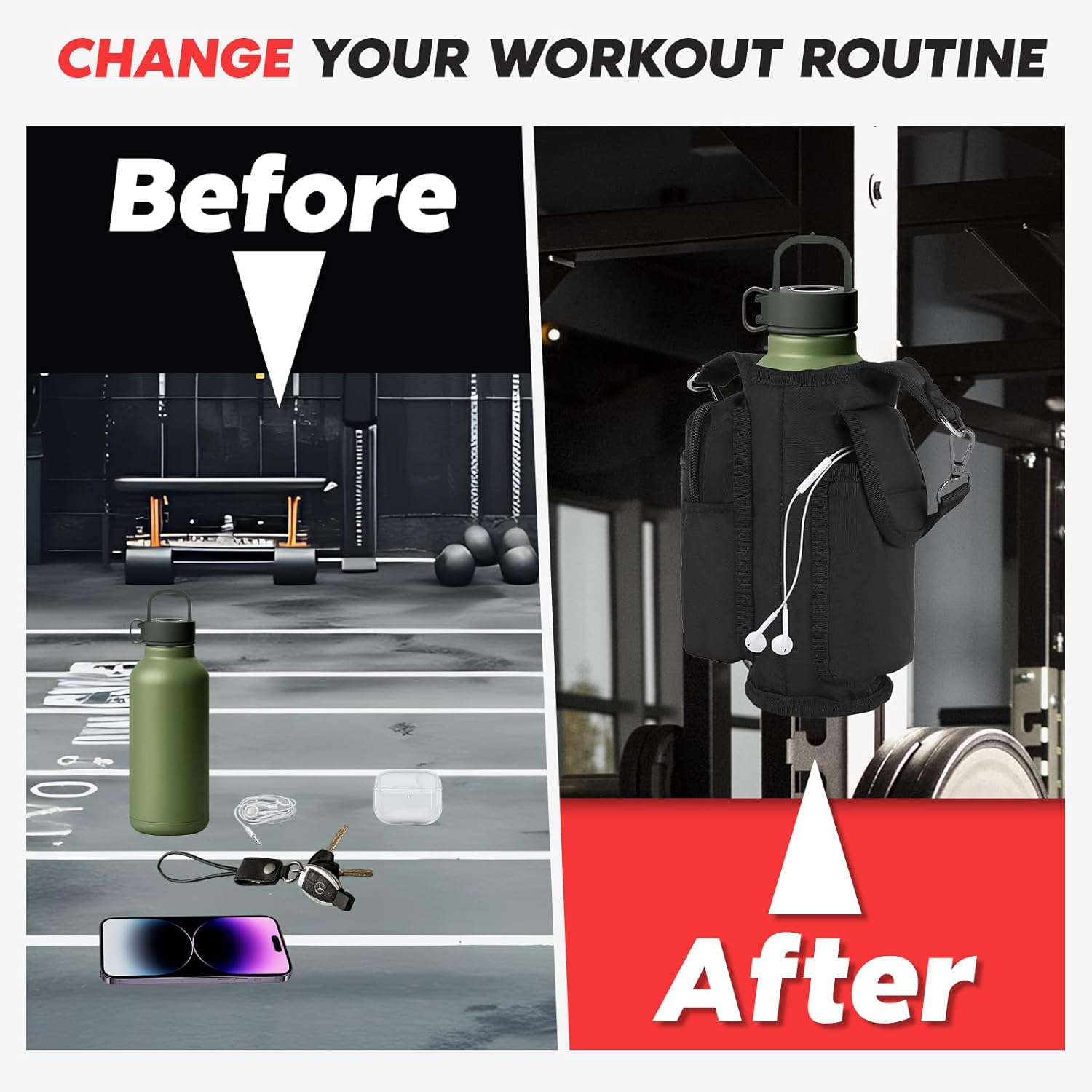 Magnetic Bag Water Bottle Holder for Gym Bag- 6Pcs High Strength Magnets, Phone Pouch & Adjustable Strap, Fits For Gym, Hiking, Running,Camping,Traveling(Black) - Image 4