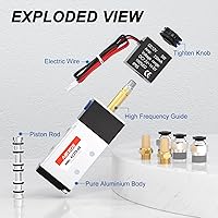 Vista 3 de AIRZOE 1/4 "NPT DC12V 2 posiciones 5 vías válvula solenoide, válvula solenoide eléctrica de bobina única operada por piloto (cable de salida)