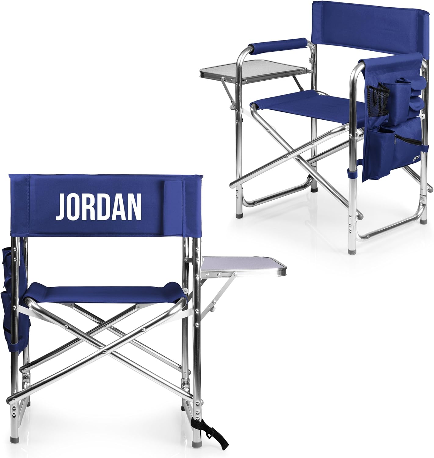 PICNIC TIME Personalized Sports Chair with Side Table, Custom Beach Chair, Camping Chair for Adults, (Blue)
