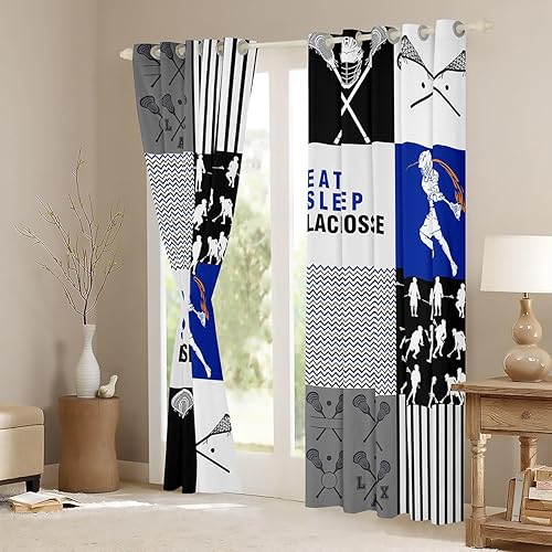 Miniatura 4 de Erosebridal Cortinas opacas de lacrosse para niños, de 42 x 63 pulgadas, cortinas geométricas de retazos y cortinas para adolescentes, 2 paneles