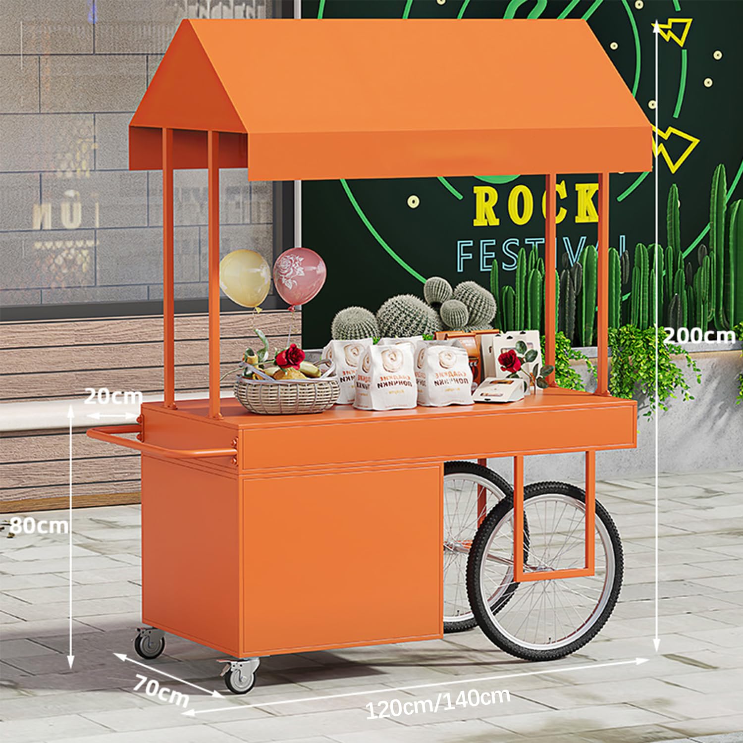 Carrello portatile per venditori con canopyle carrello alimentare su ruote per venditori ambulanti eventi all'aperto mercati e festival Carrello commerciale blu 120 x 70 cm