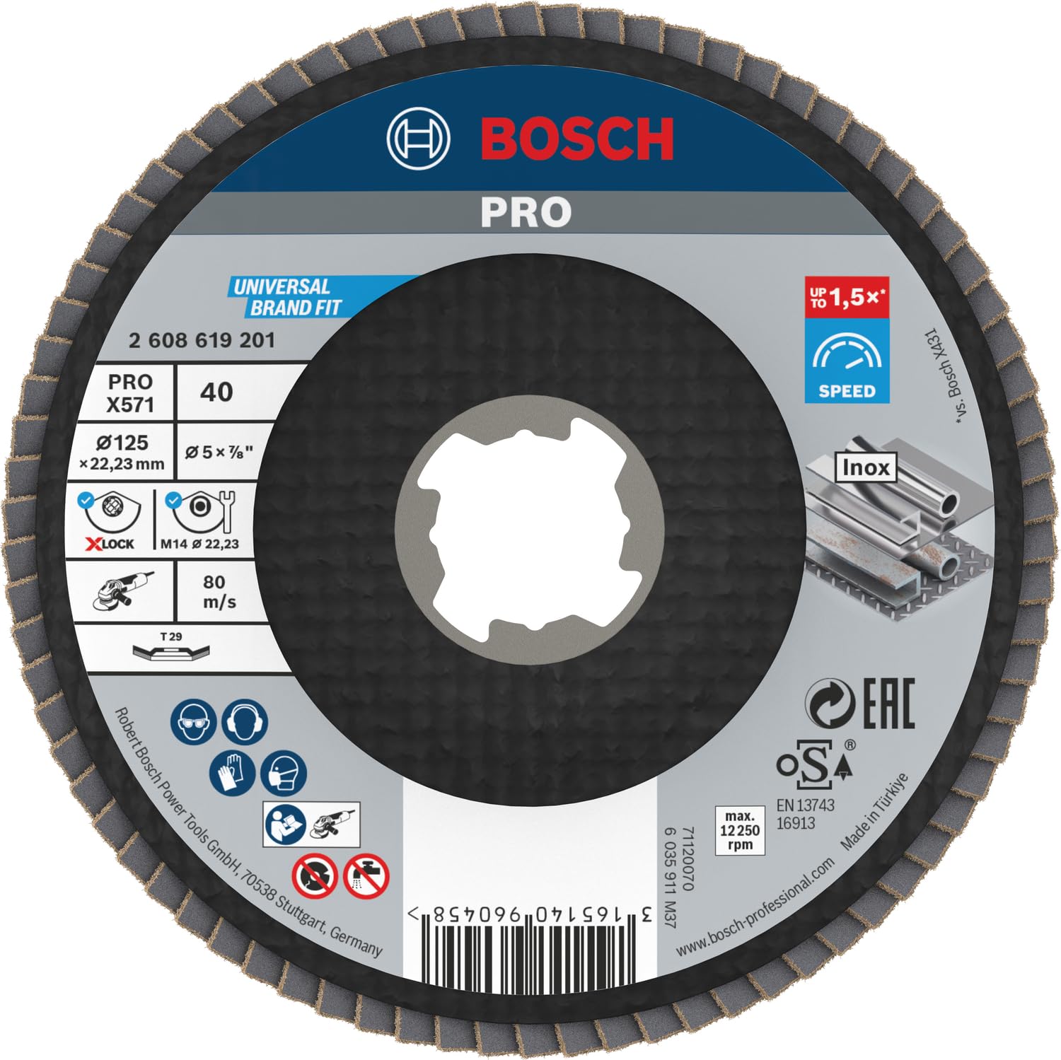 Bosch Colour. Professional 1X Angled Flap Disc Best (For Metal, X-Lock, X571, Diameter 125 Mm, Grit Size K40, Accessories For Angle Grinders)