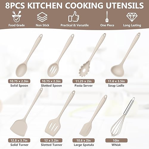 Miniatura 2 de TeamFar 8 utensilios de cocina de silicona Juego de utensilios de cocina de silicona resistentes al calor de 446 F, espátula, cuchara, batidor,