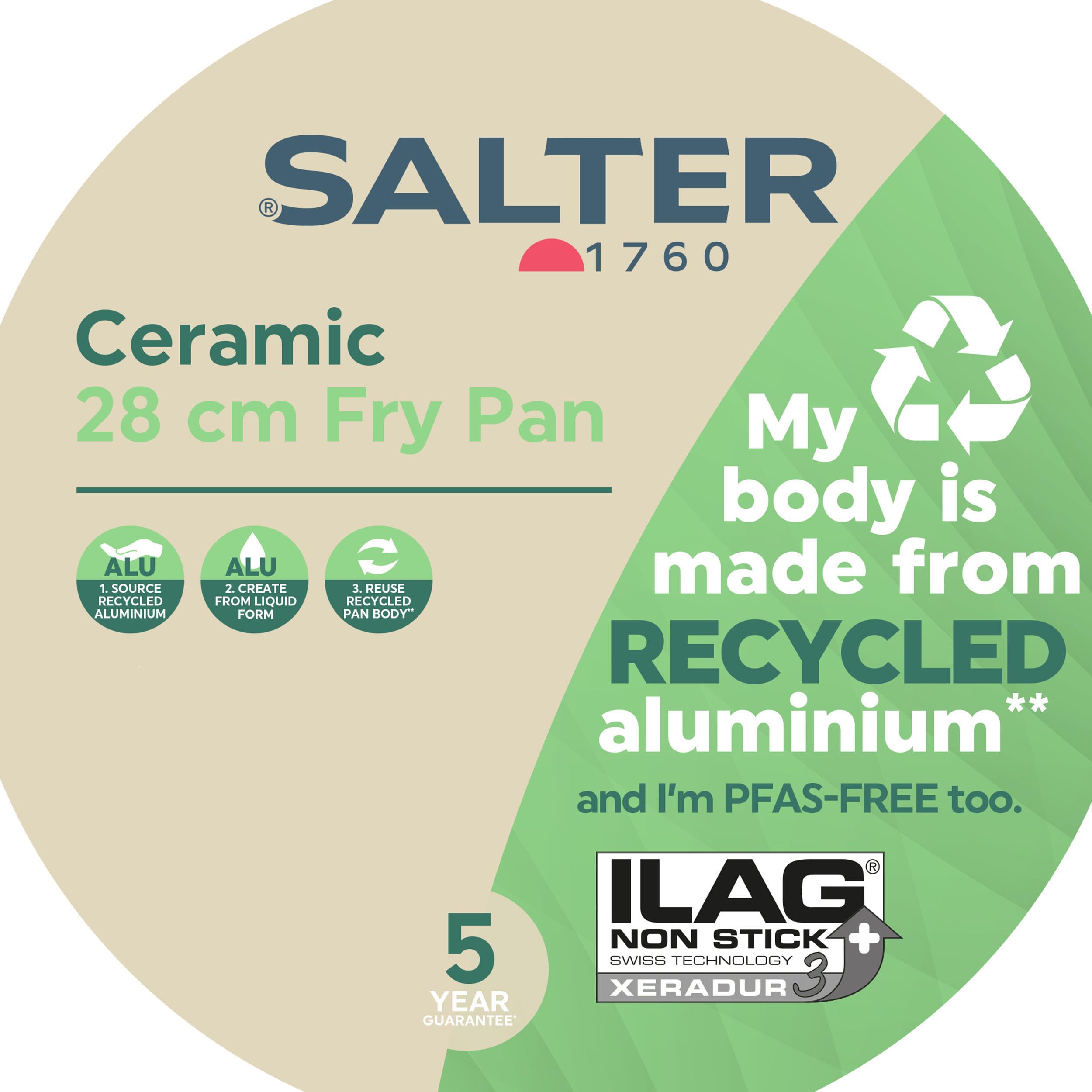 Salter Recycled Ceramic 28 cm Frying Pan, Aluminium Body, Healthy PFOA & PFAS-Free Non-Stick Coating, Induction Suitable - Image 2