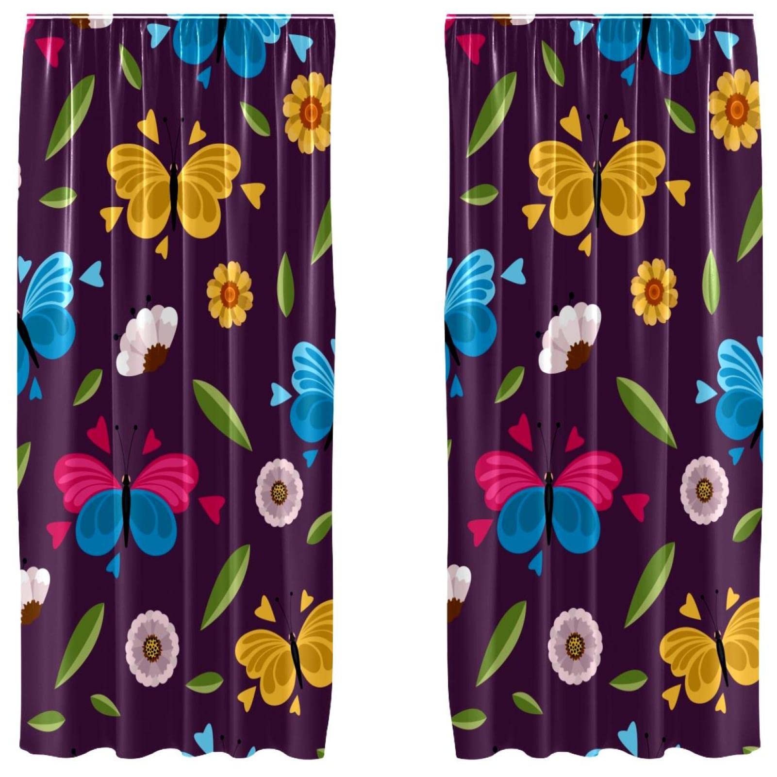 Rideaux occultants en microfibre pour chambre enfant motif papillon violet