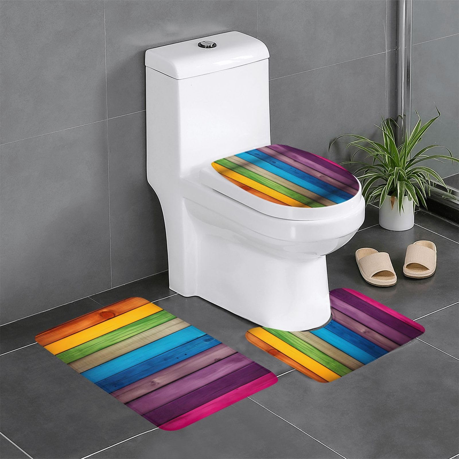 Tapis de bain antidérapant arc-en-ciel en bois coloré absorbant