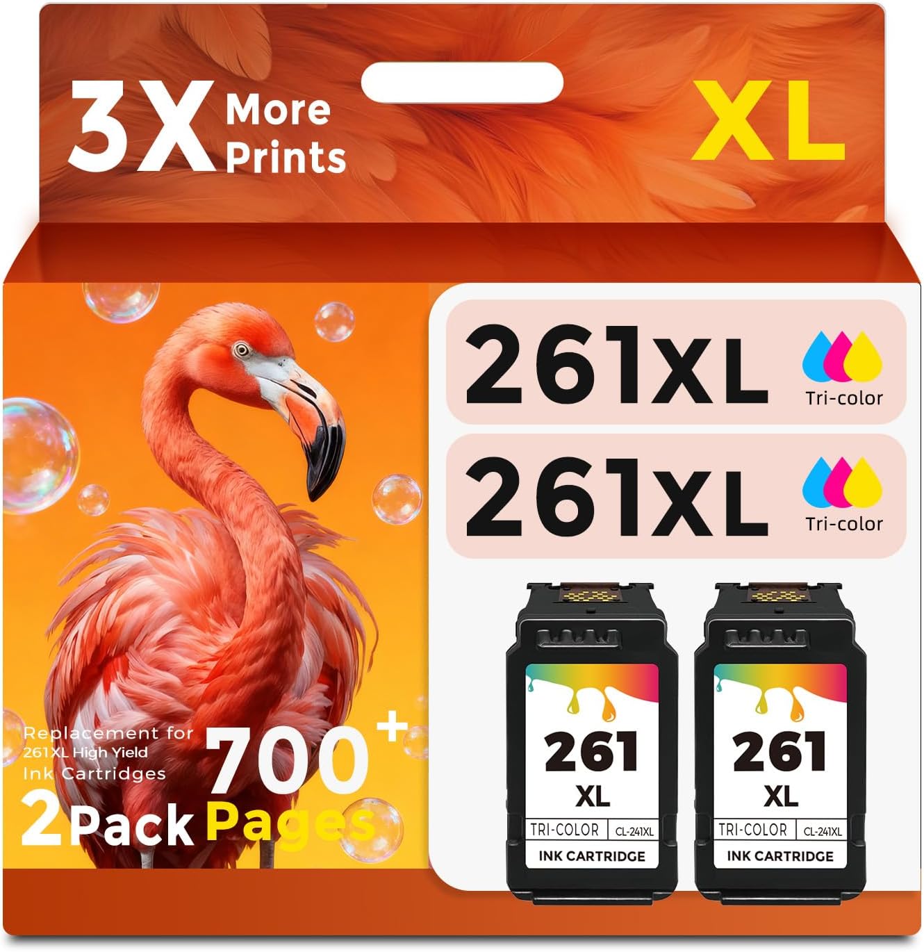 261XL 261 XL Color Ink Cartridge 2-Pack Replacement for Canon CL-261XL CL261 CL 261 CL-261 XL CL261XL Ink for PIXMA TS6400 TS6420a TR7020a TR7020 TR7022 TS6420 TS5300 TS5320 Printer (Tricolor, 2 Pack)