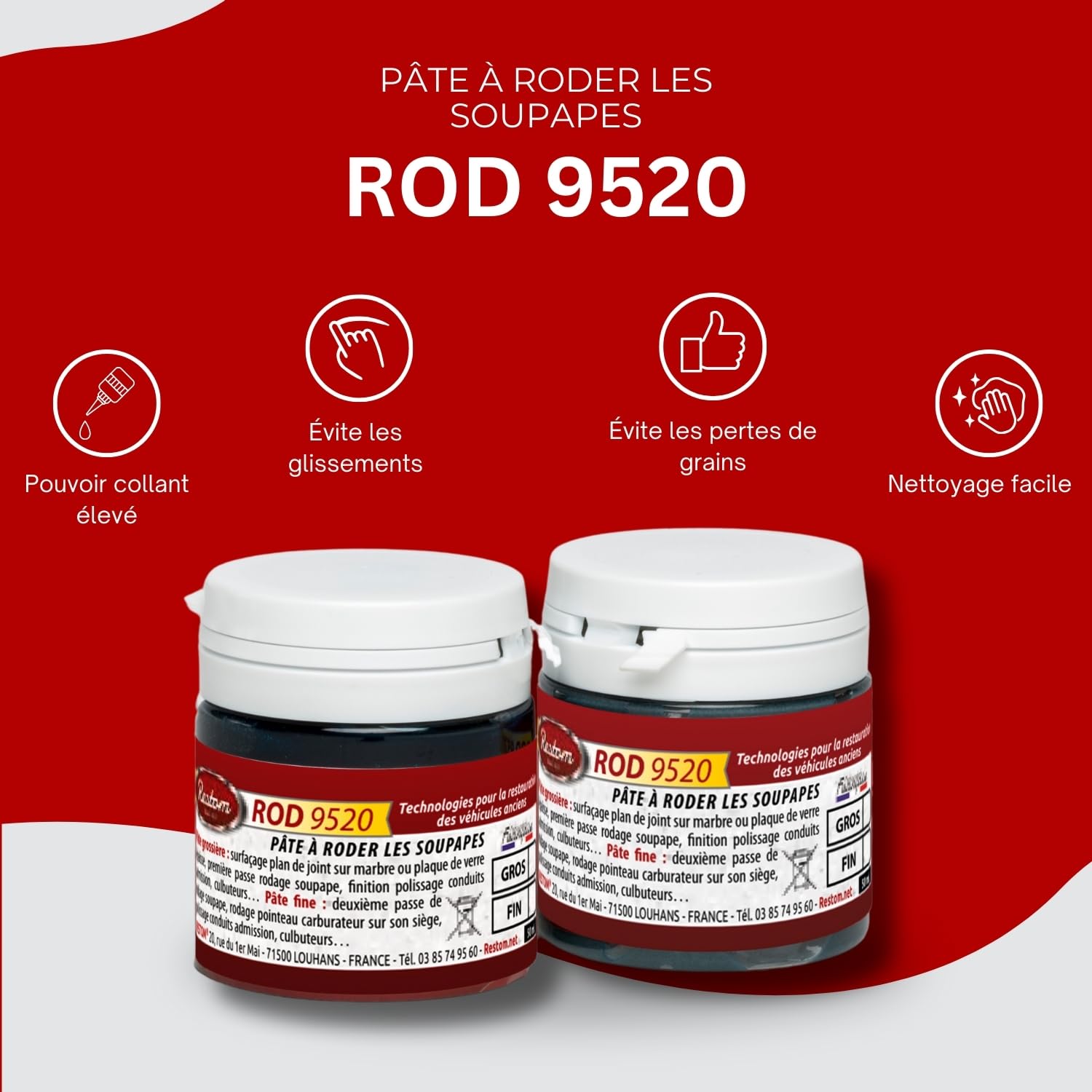 Restom - Rod 9520 - Ensemble de 2 pâtes à roder à l'ancienne