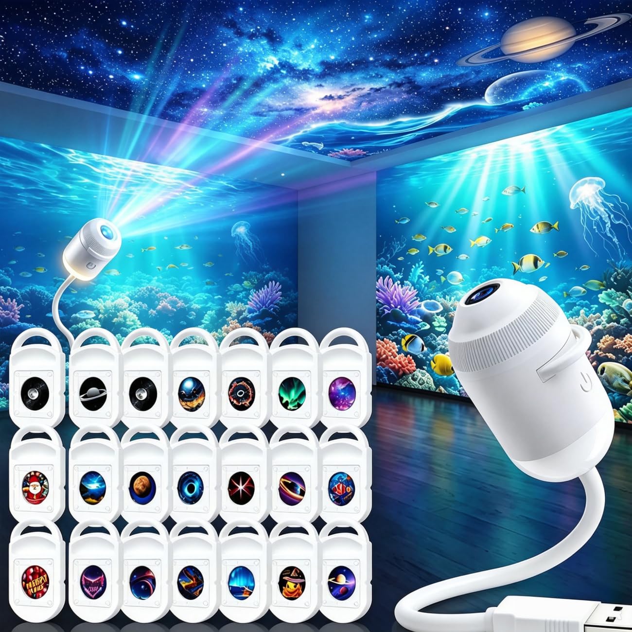 Galaxy Projector Night Light,2-in-1 5D HD Ceiling Star Projector — image 1