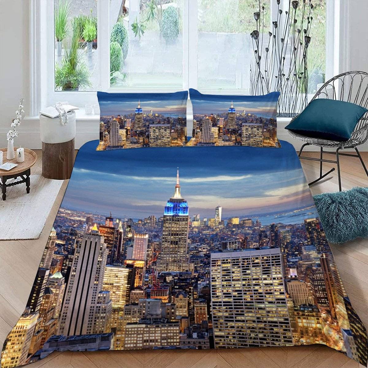 LUORU King Duvet Cover New York 220x230 cm 3D Print Modern City View Bedding Set with Zipper Closure Ultra Soft Microfiber Kids Boys Girls Teens Comforter Quilt Cover with 2 Pillowcase 50x75