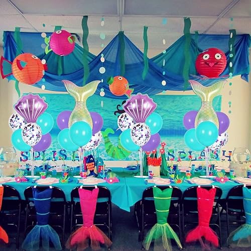 Miniatura 4 de Kit de decoración de cumpleaños de Ton- 4 juegos de soportes para globos de centro de mesa, incluyendo globos de aluminio de concha de mar, globos