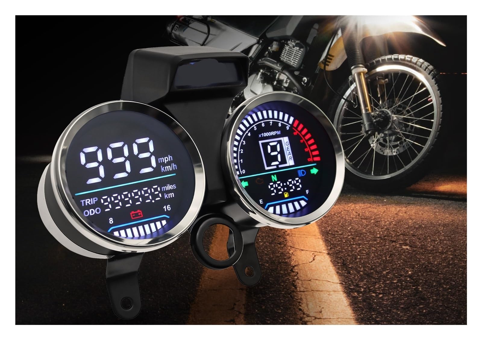 Velocímetro Digital Tacómetro digital para motocicleta velocímetro mph km/h, contador horas, medidor de velocidad, odómetro, indicador marcha, instrumento para