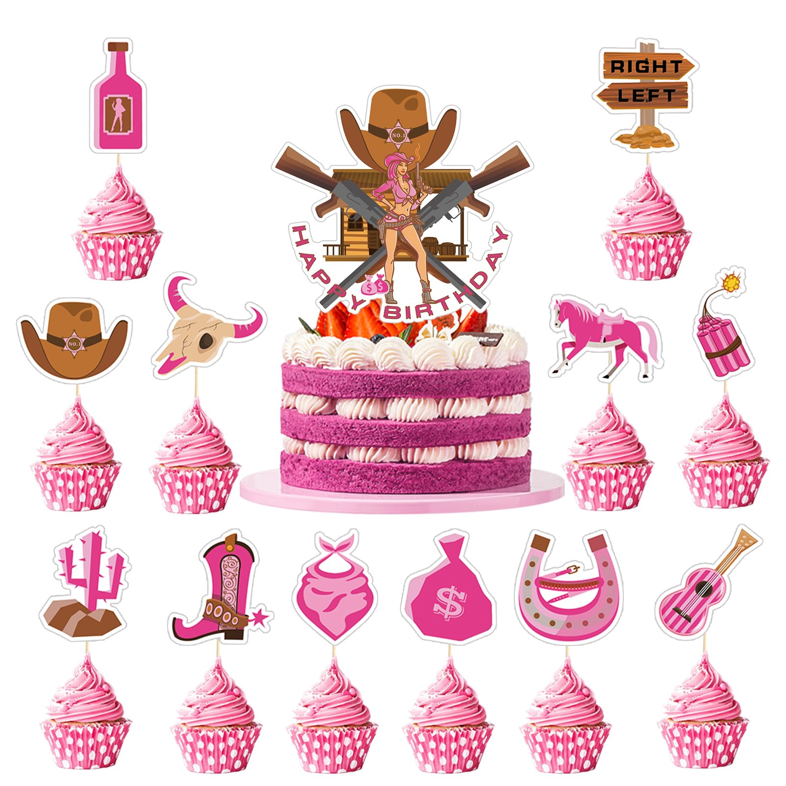 Cowgirl Boots Pink Bow Cupcake Toppers - Western Birthday Cowgirl Rodeo Cake Decorations - View #8