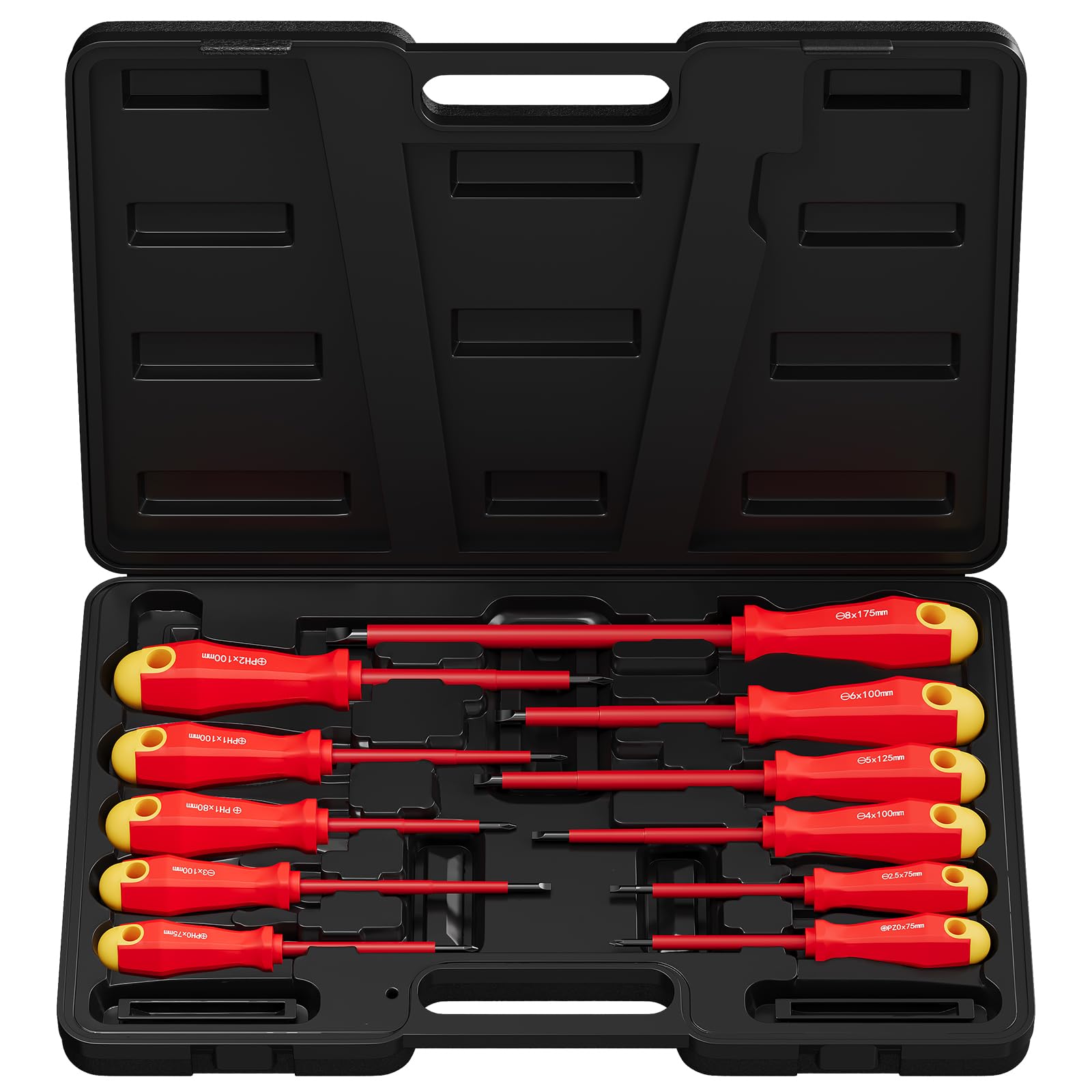 WALTER STAHL - Set di cacciaviti magnetici isolati, 11 pezzi | In acciaio Cr-V, 5 fessure, 5 Phillips, 1 Pozidriv per elettricisti e riparazioni domestiche