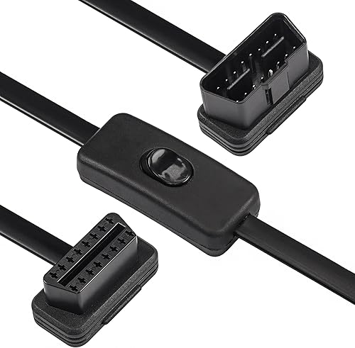 CERRXIAN 0.6M2ft OBDII OBD2 ángulo recto 16 Pin macho a hembra Cable de extensión de diagnóstico de coche Cable plano adaptador conector con