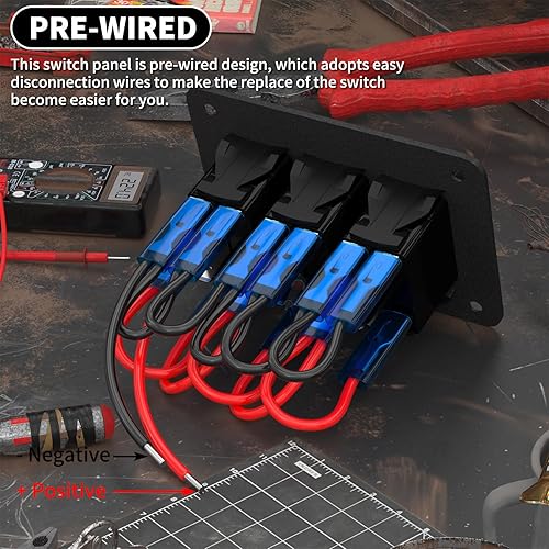 Miniatura 6 de DaierTek Panel de interruptor basculante de 3 bandas, 12 V, impermeable, luz LED roja, 5 pines, interruptor de palanca basculante de
