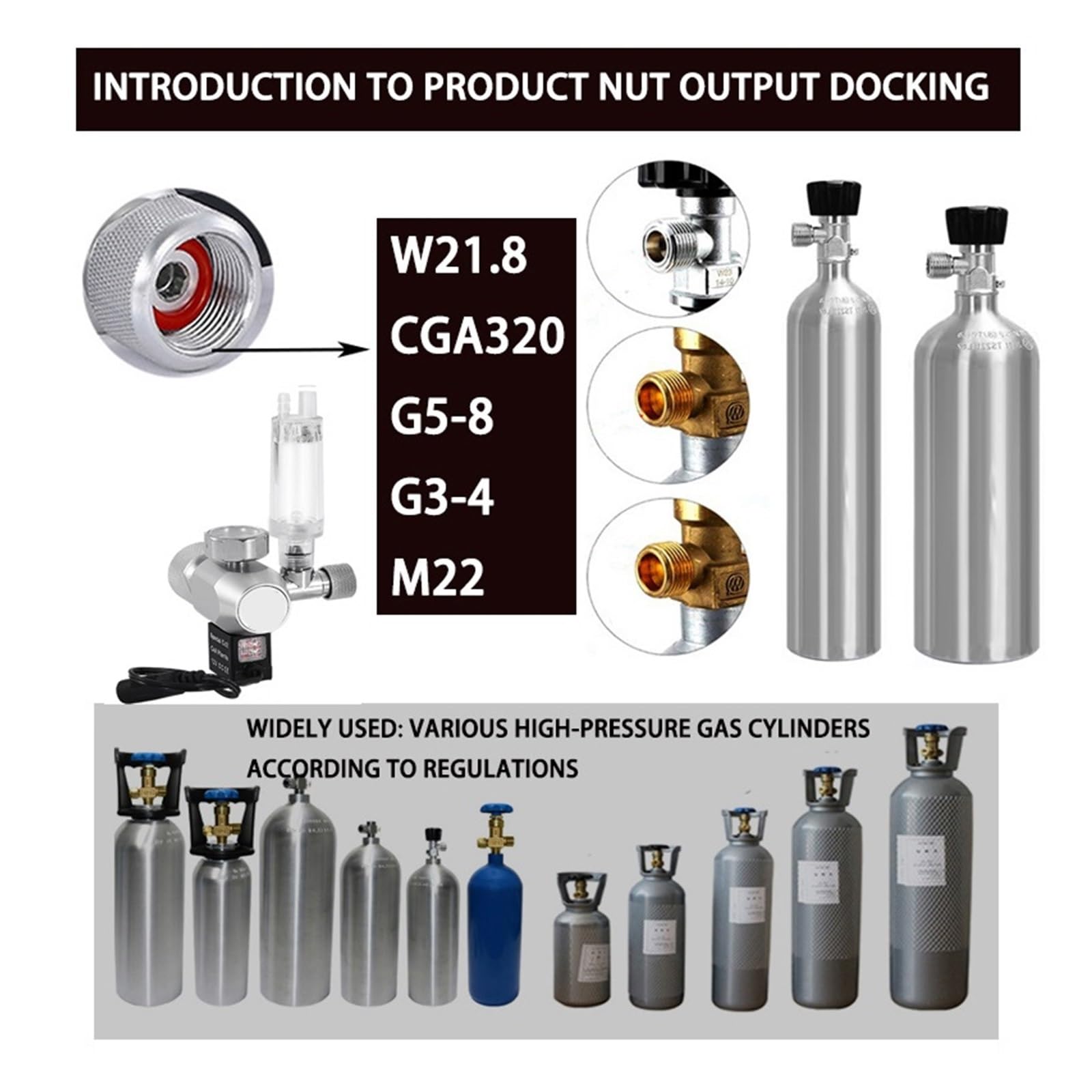 Válvula Reductora de CO2 for pecera, válvula solenoide D, regulador Control Cilindro Gas for Acuario(TR21)